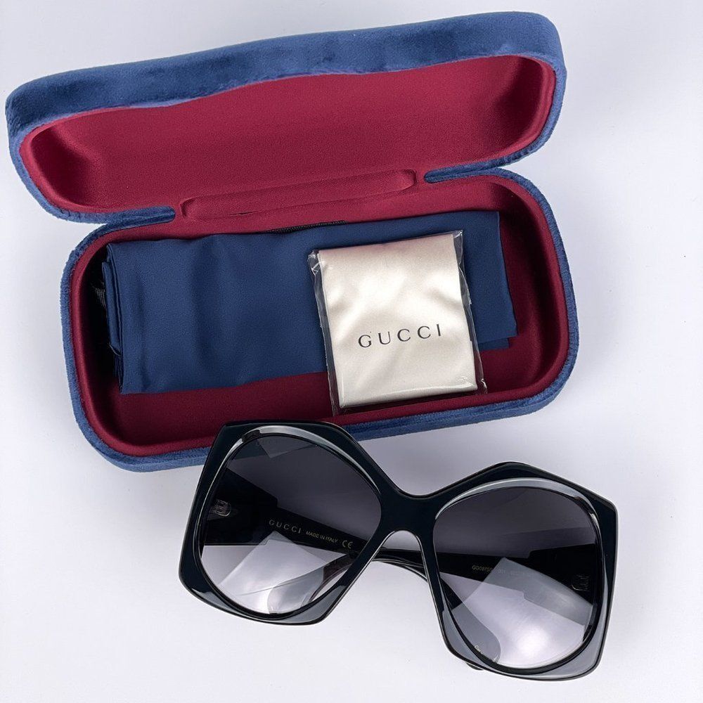 NEW Gucci GG0875S 001 Women Rectangle Oversized Black Grey Gradient Sunglasses - Picture 6 of 11